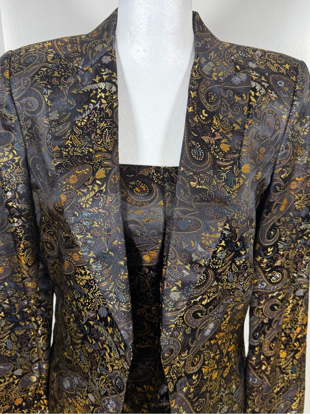 Peck & Peck Black and Gold Paisley Vintage Blazer and Bustier Set